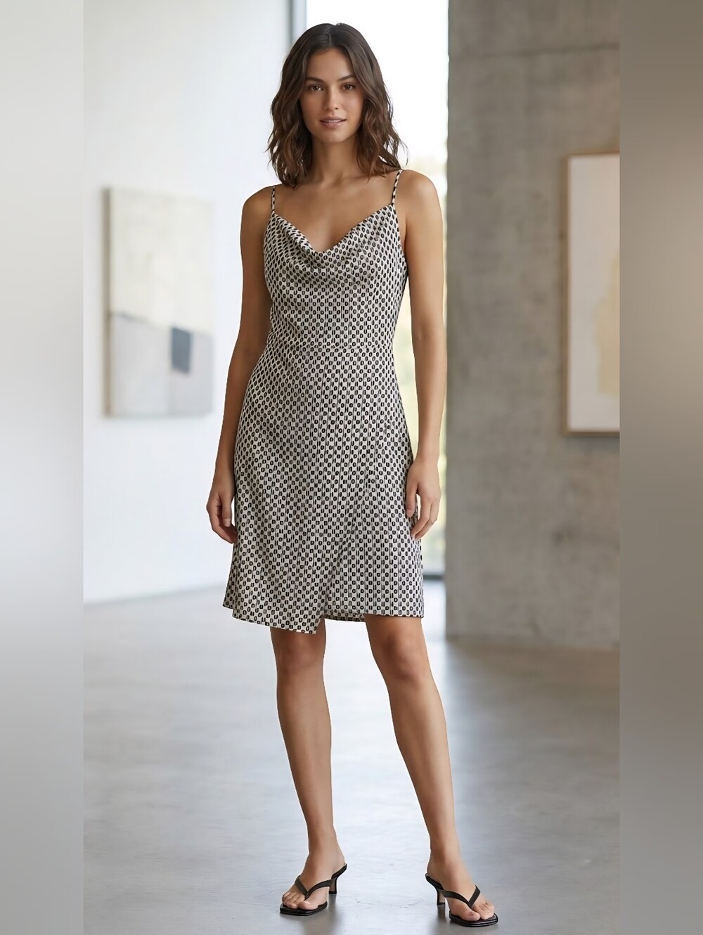 Dynamite Black & White Cowl Neck Slip Dress